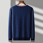 Men's Wool Blend Cardigan | Deep V Neck Stripe Trim - image 6