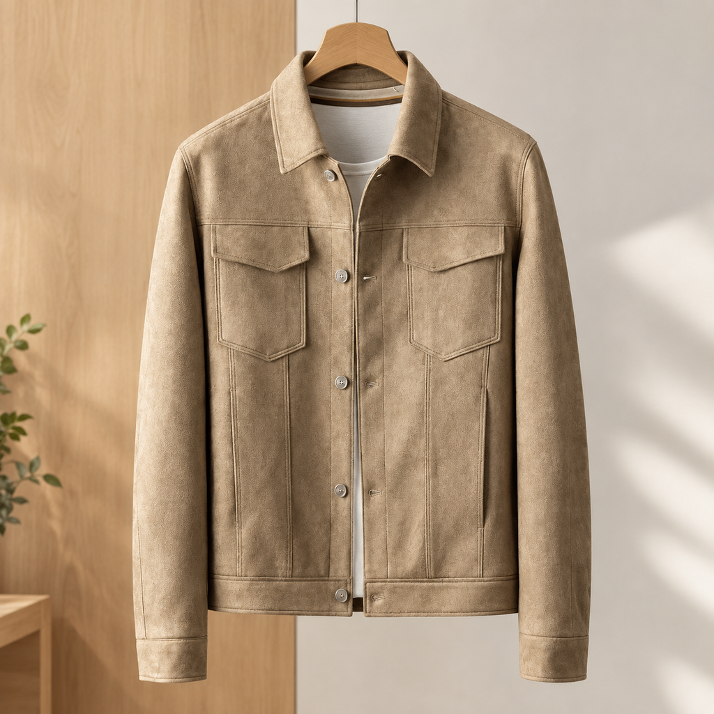 Workwear Jacket in Khaki showing the brushed finish and four pocket layout.