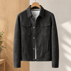 Workwear Jacket in Black showing the brushed finish and four pocket layout.