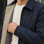 Zip Jacket detail view 2 showing the pointed collar and checked inner lining.