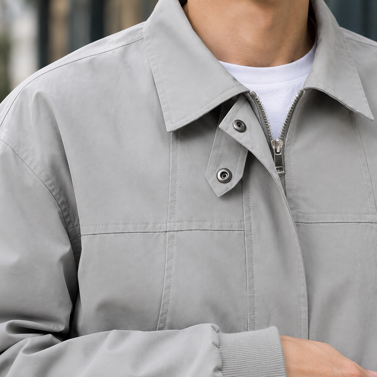 Zip Jacket additional view 2 showing the paneled construction and ribbed trims