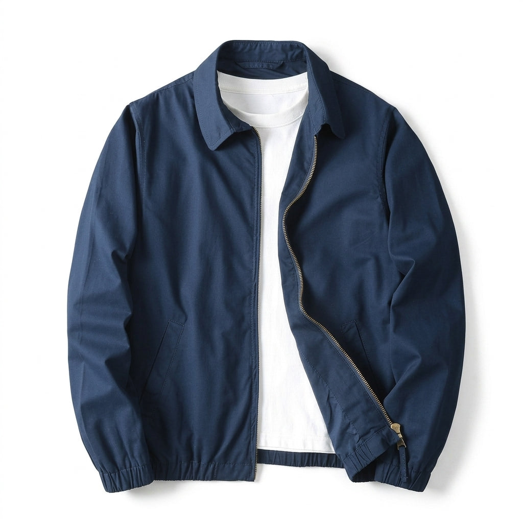 Quilted Jacket in Navy showing the tonal quilting and relaxed shape