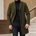 Tailored Coat in Military Green showing the notched lapels and shaped mid-length silhouette