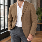 Blazer in Brown showing the soft shoulders and notched lapel