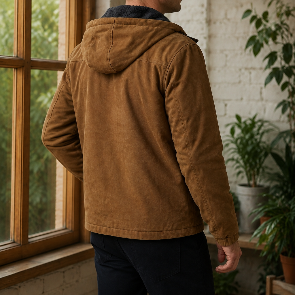 Additional view 2 of the Blue vintage jacket showing the plush-lined hood and contrasting collar and construction