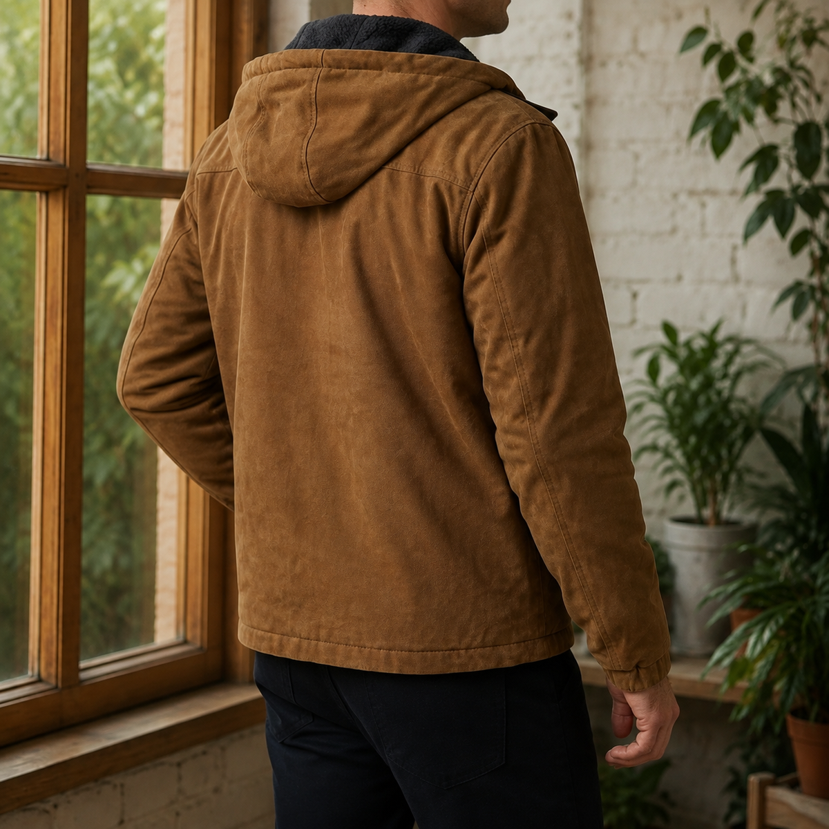 Additional view 2 of the Blue vintage jacket showing the plush-lined hood and contrasting collar and construction
