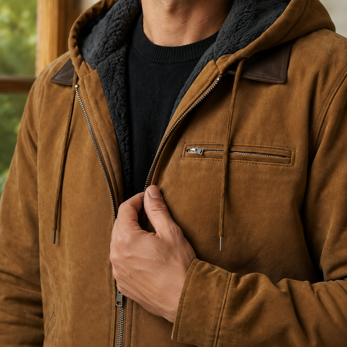 Additional view 3 of the Blue vintage jacket showing the plush-lined hood and contrasting collar and construction