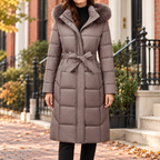 Brown puffer jacket worn on a Washington DC street.
