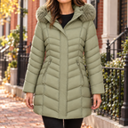 Green puffer jackets worn on a Washington DC street.