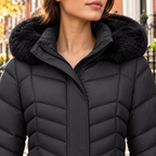 Close-up of the puffer jackets showing the collar and fabric texture.