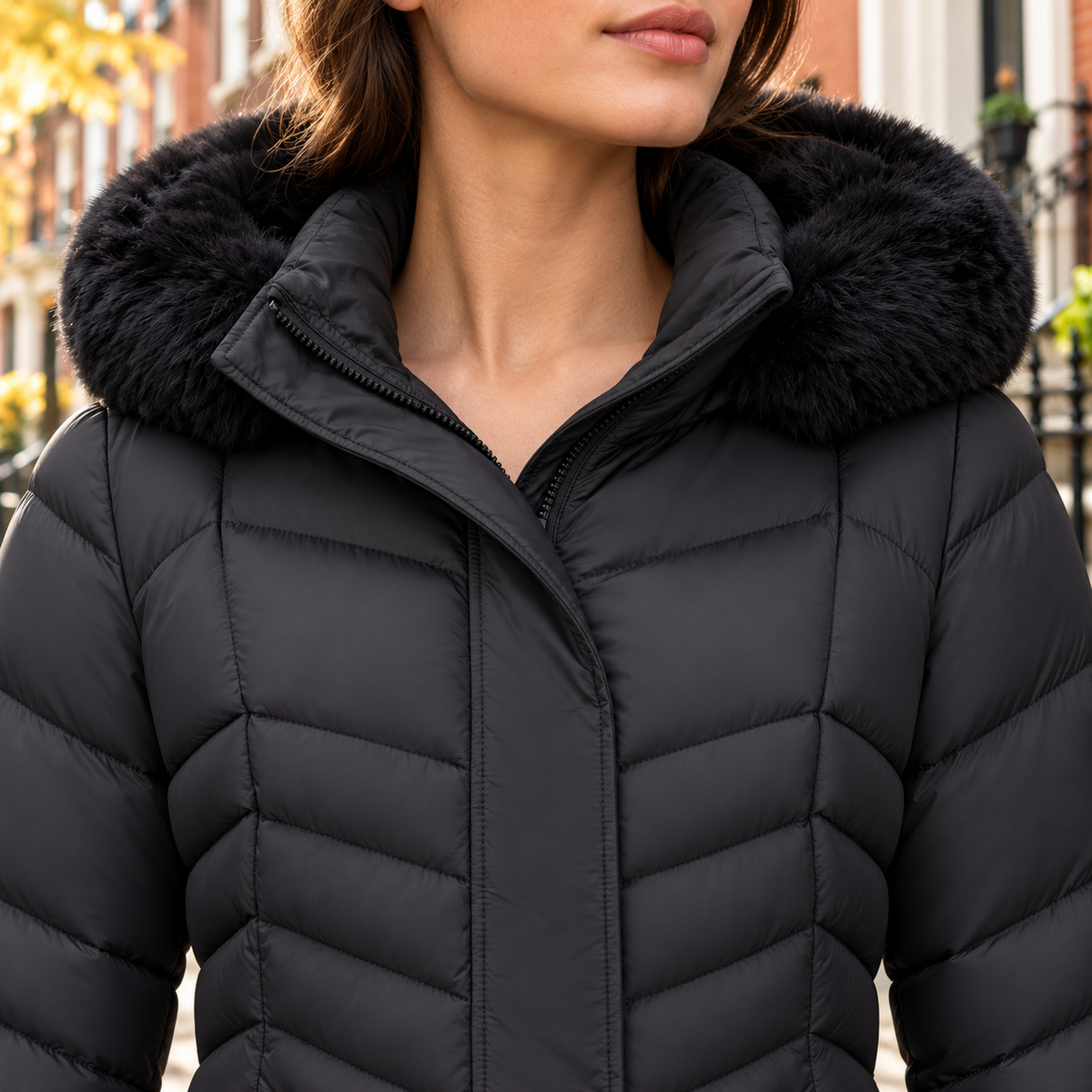 Close-up of the puffer jackets showing the collar and fabric texture.