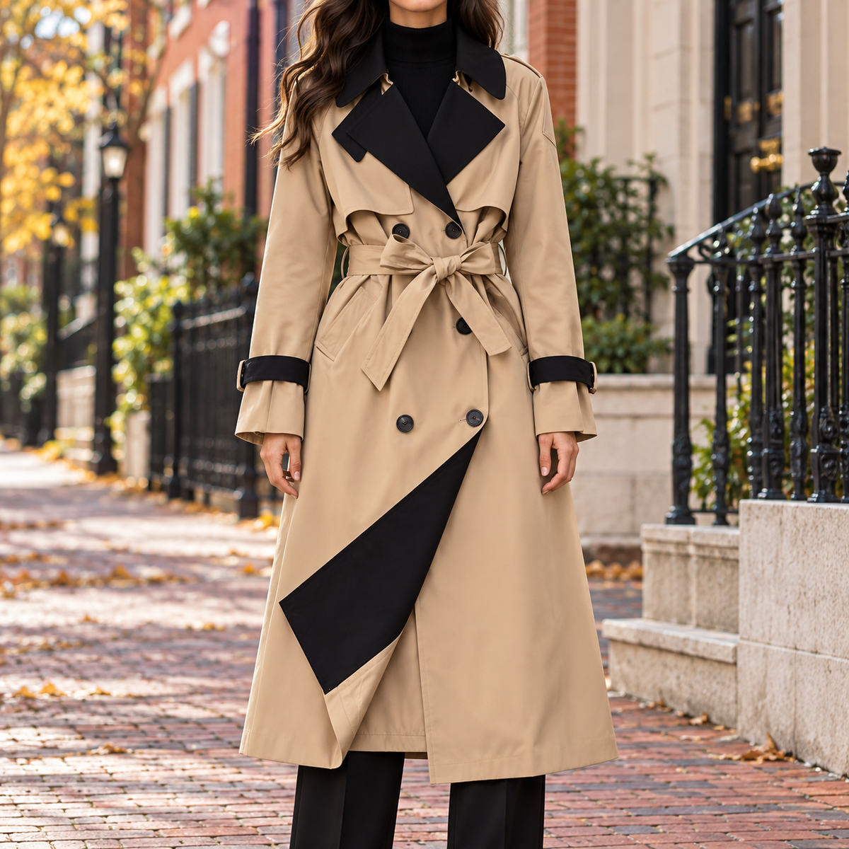 Beige trench coat worn on a Washington DC street.
