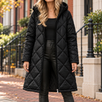 Black quilted jacket worn on a Washington DC street.