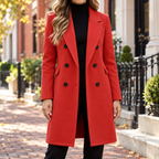 Red overcoat worn on a Washington DC street.
