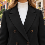 Close-up of the overcoat showing the collar and fabric texture.