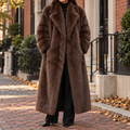 Brown faux fur coat worn on a Washington DC street.