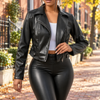 Black womens jacket worn on a Washington DC street.