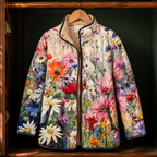 Multicolor floral quilted jacket with front fastening.