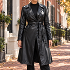 Black trench coat worn on a Washington DC street.