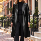 Black trench coat worn on a Washington DC street.