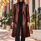 Dark Red trench coat worn on a Washington DC street.