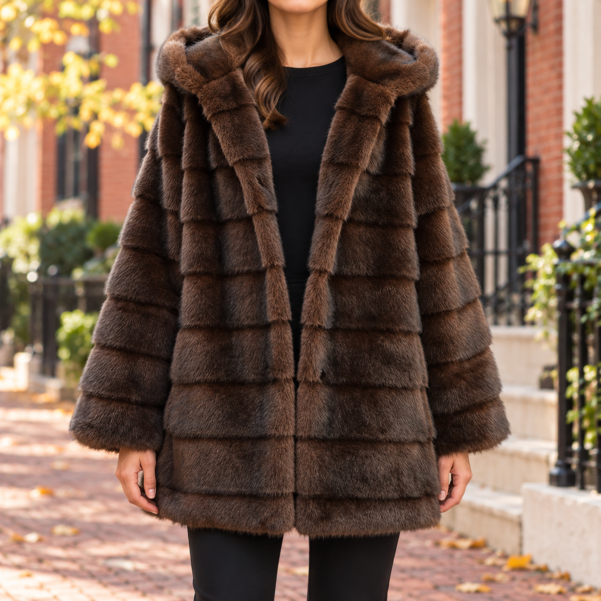 Dark Brown overcoats worn on a Washington DC street.