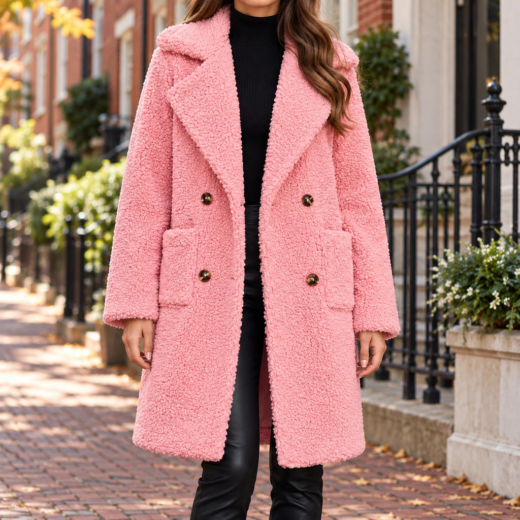 Pink overcoats worn on a Washington DC street.