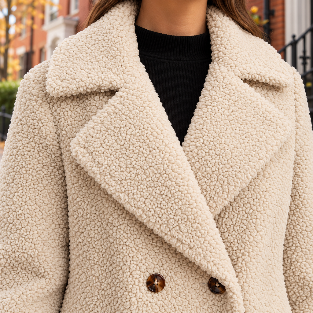 Close-up of the overcoats showing the collar and fabric texture.