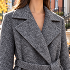Close-up of the overcoats showing the collar and fabric texture.