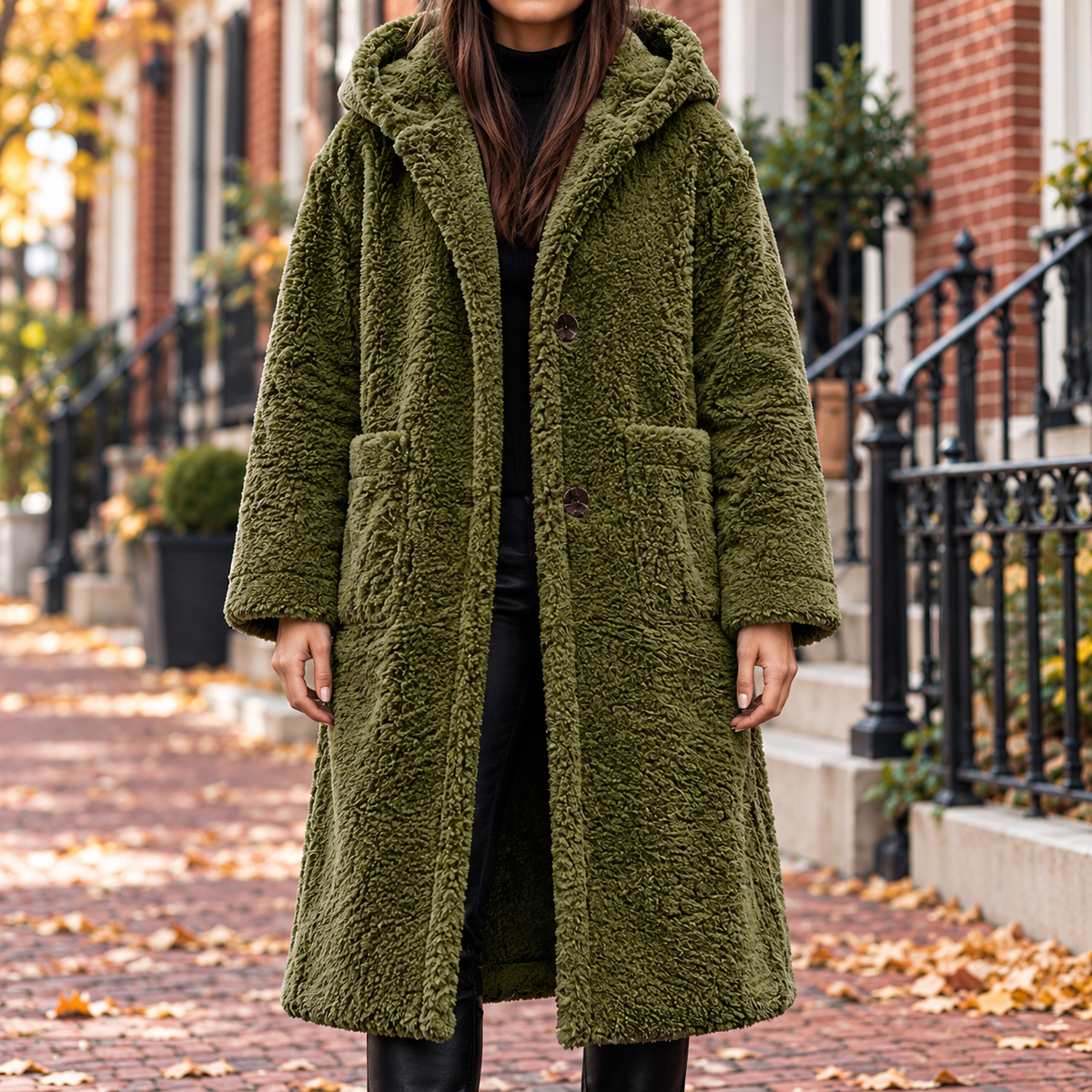 Green overcoats worn on a Washington DC street.