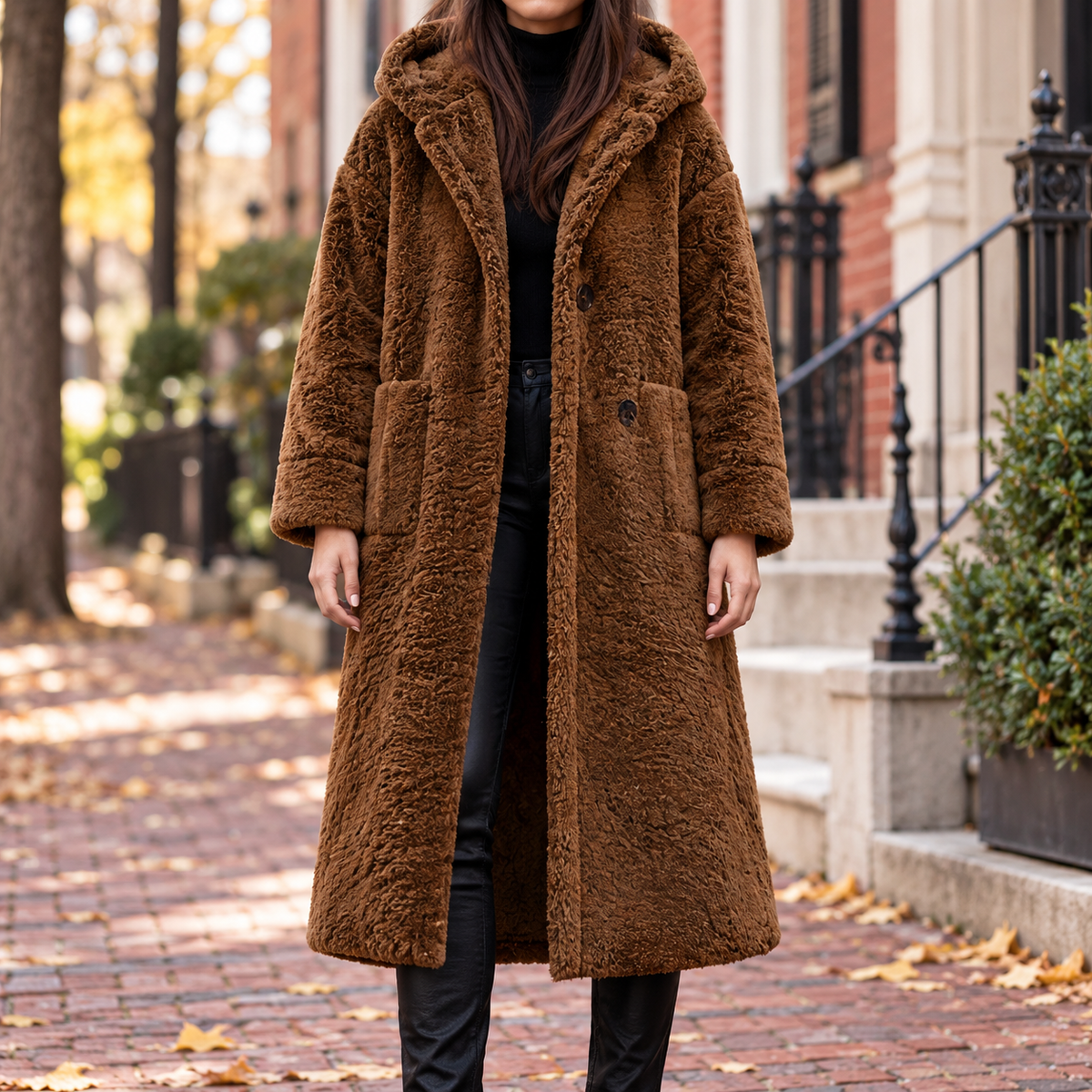 Brown overcoats worn on a Washington DC street.