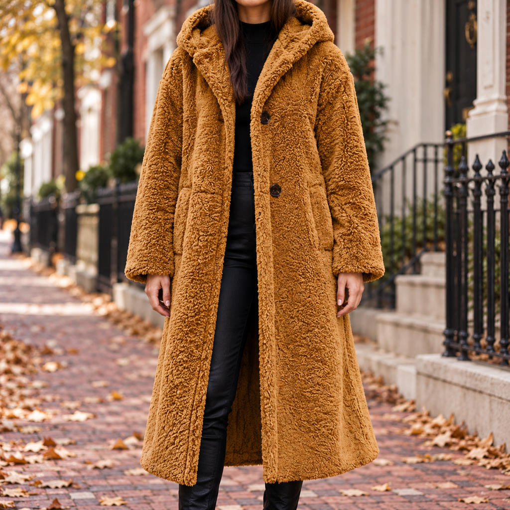 Caramel overcoats worn on a Washington DC street.