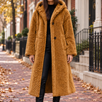 Caramel overcoats worn on a Washington DC street.