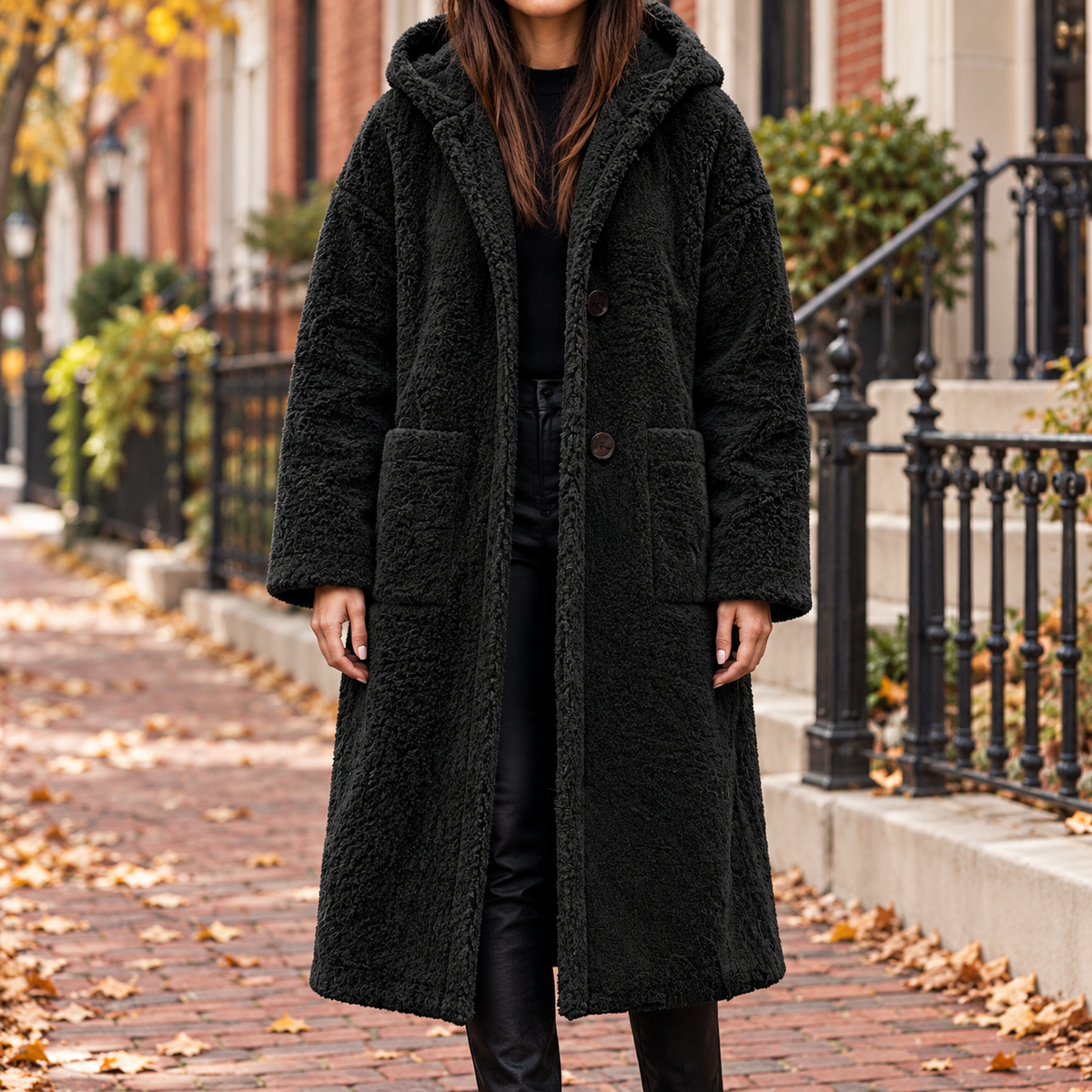 Black overcoats worn on a Washington DC street.