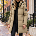 Beige puffer jacket worn on a Washington DC street.