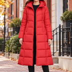 Red puffer jackets worn on a Washington DC street.