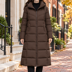 Brown puffer jackets worn on a Washington DC street.