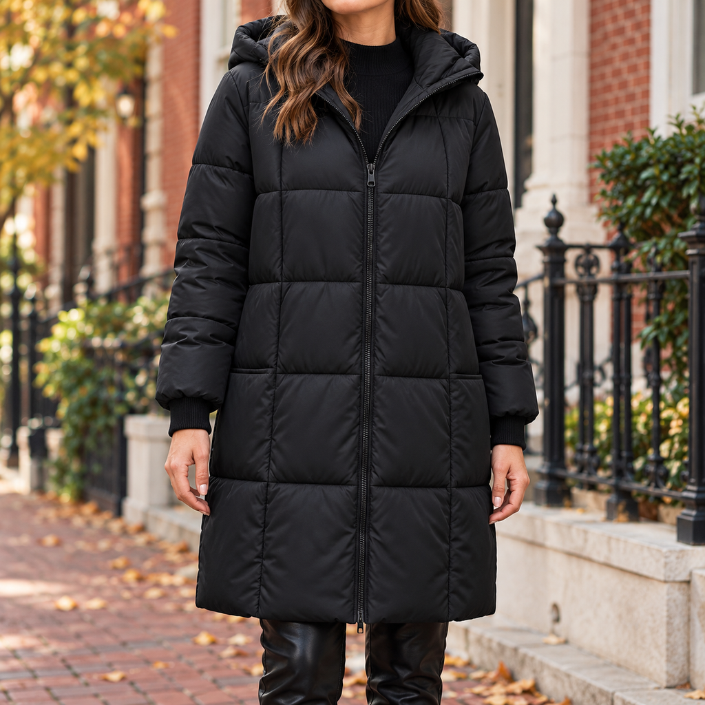 Black puffer jackets worn on a Washington DC street.