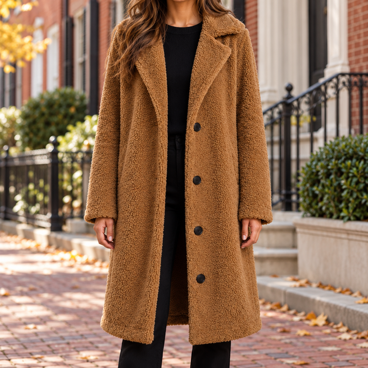 Beige overcoats worn on a Washington DC street.