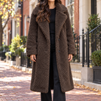 Chocolate overcoats worn on a Washington DC street.