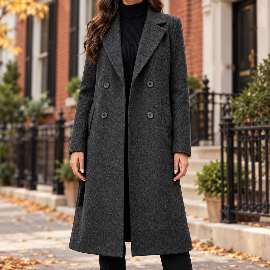 Dark Gray trench coat worn on a Washington DC street.