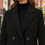 Close-up of the trench coat showing the collar and fabric texture.