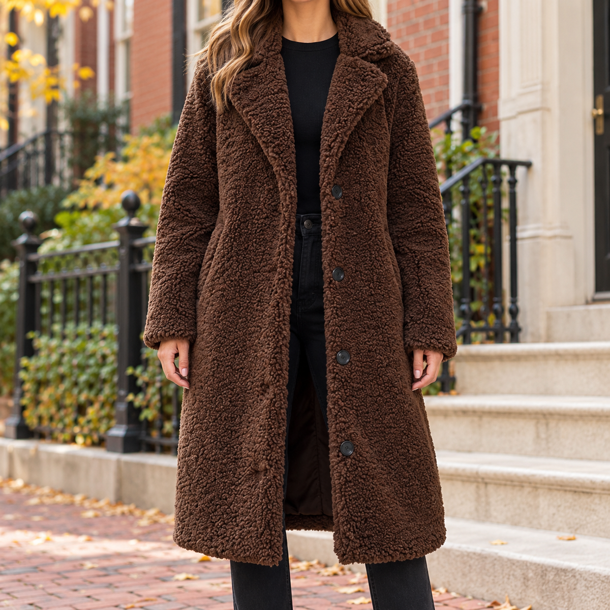 Dark Brown overcoats worn on a Washington DC street.