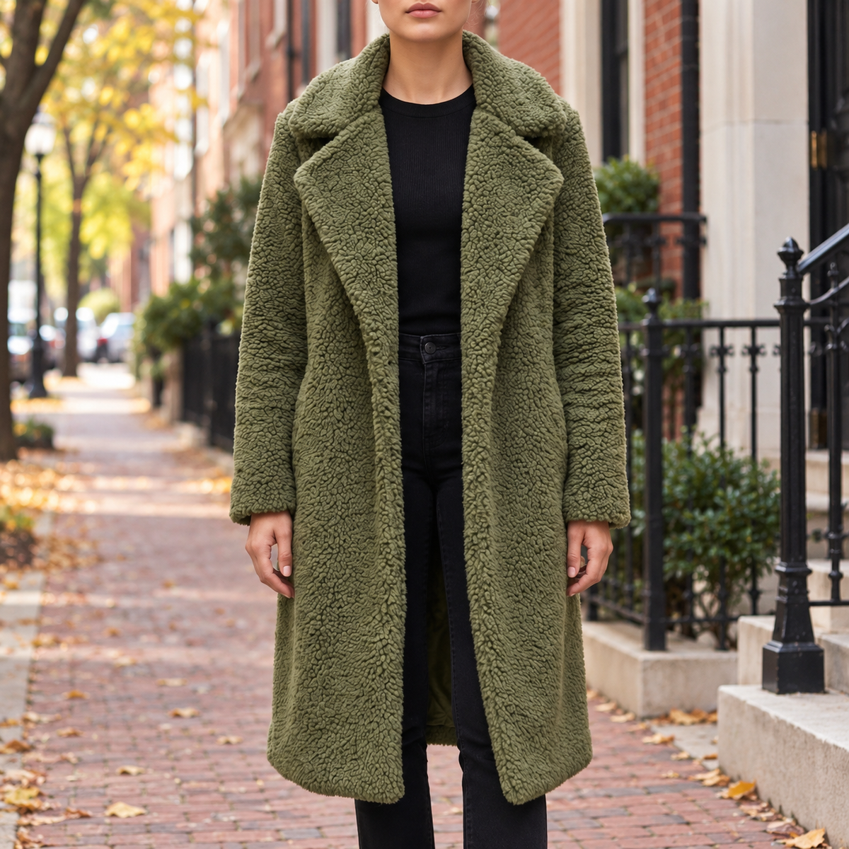 Olive overcoats worn on a Washington DC street.