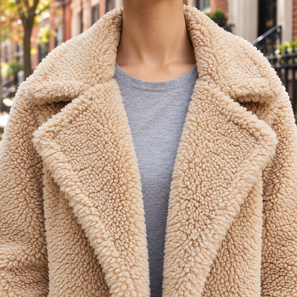 Close-up of the overcoats showing the collar and fabric texture.