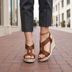 Bronze brown pair of wedge platform sandals