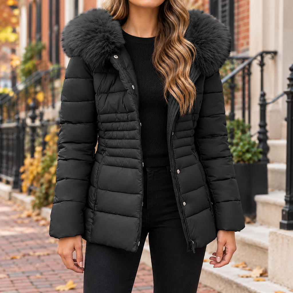 Black puffer jackets worn on a Washington DC street.