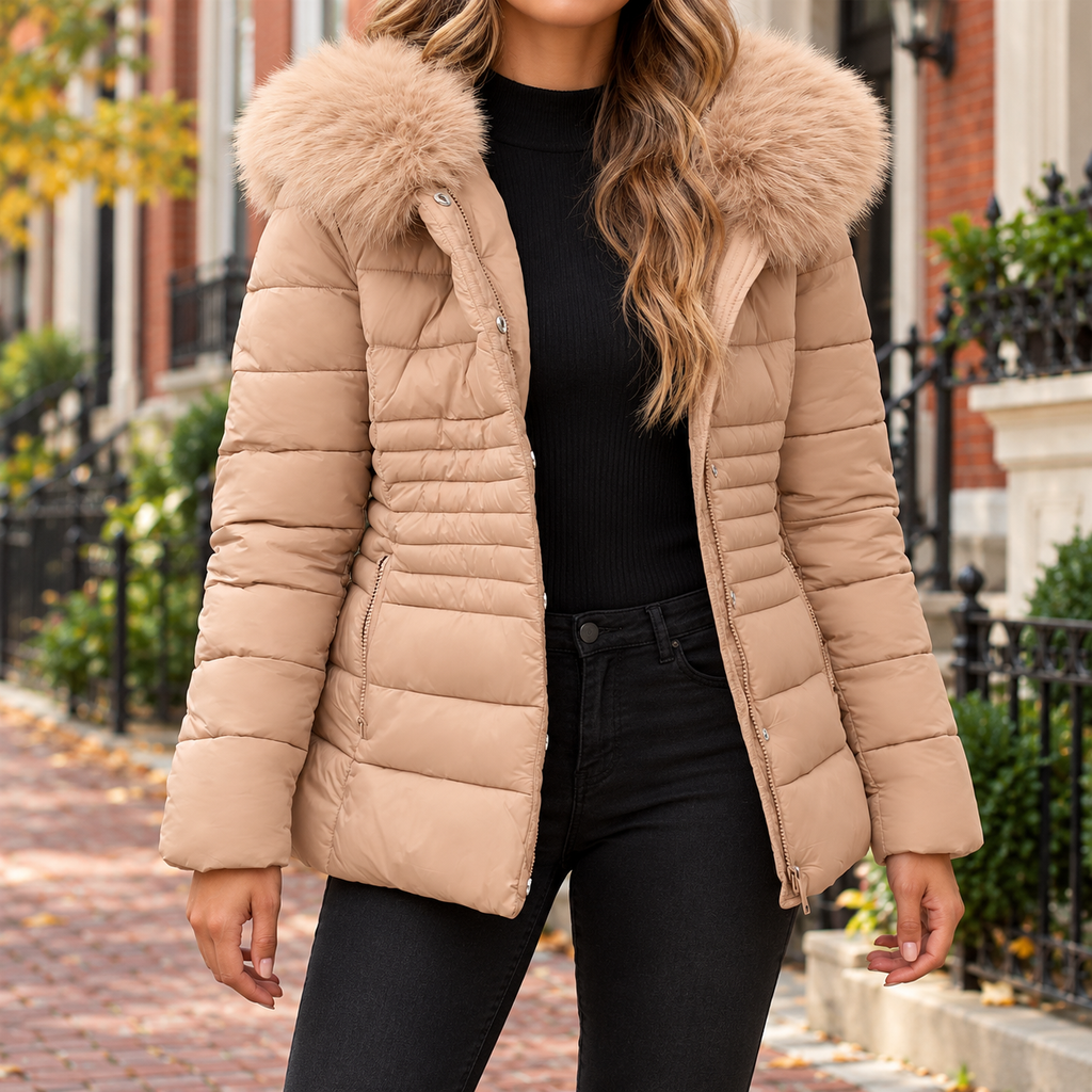 Beige puffer jackets worn on a Washington DC street.