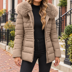 Brown puffer jackets worn on a Washington DC street.