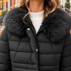 Close-up of the puffer jackets showing the collar and fabric texture.